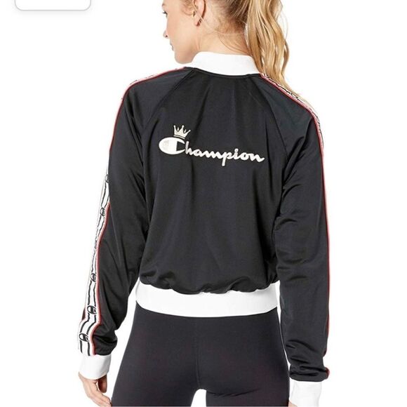 Champion Black Logo Embroidered Full Zip Crown Track Jacket Size Small - Picture 4 of 15